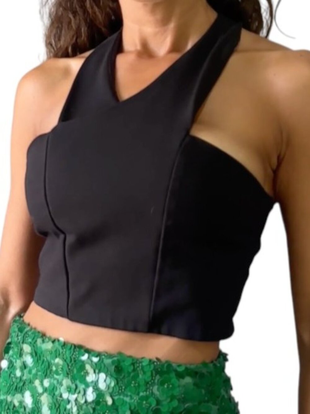 Express Black Structured Halter Top Lined Stretch Going Out Size S Petite